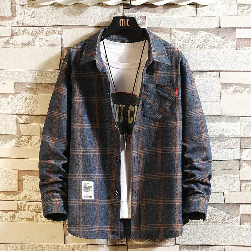 Men's Plaid Shirt With Button Pocket Long Sleeve Casual Wear