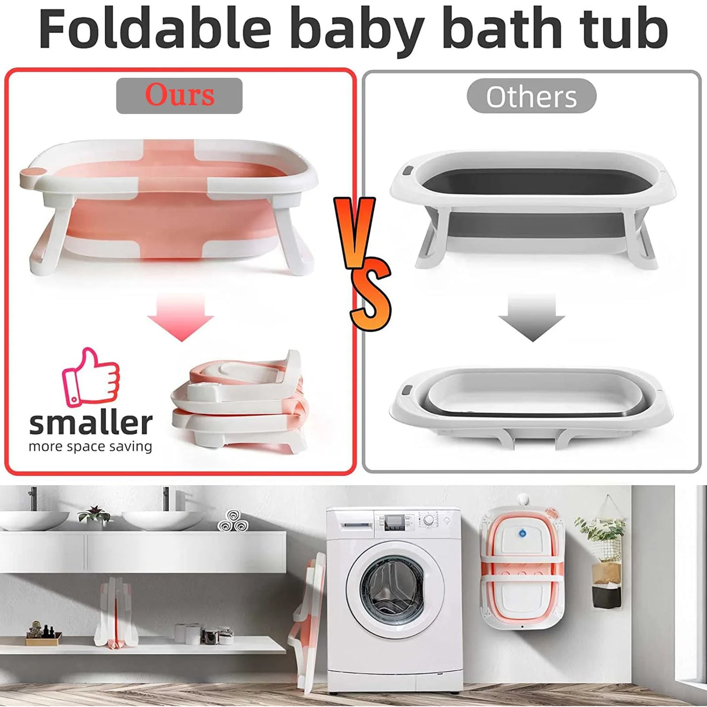 Foldable Baby Bath Tub With Cushion And Thermometer Non Slip