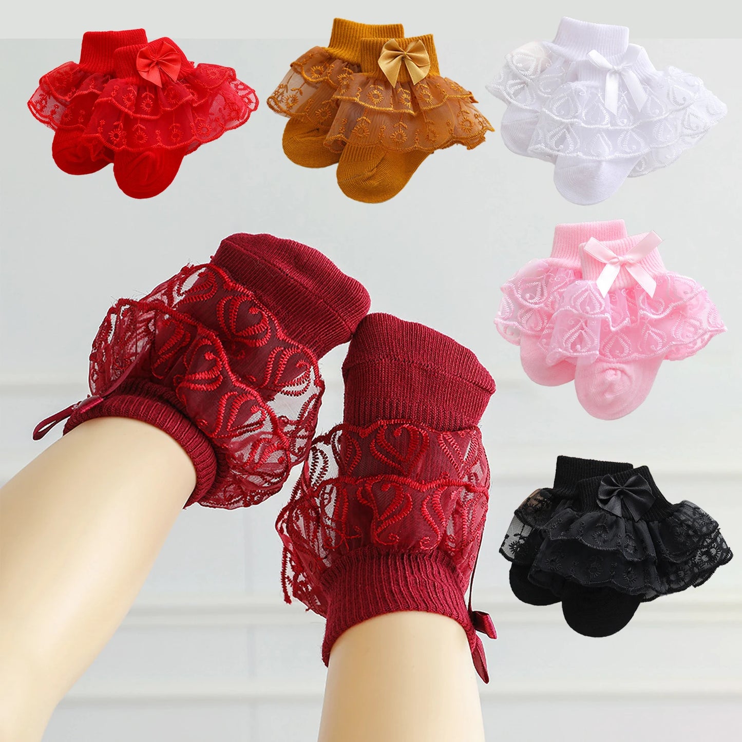 Cute Baby Girl Lace Ruffle Trim Socks Breathable Cotton