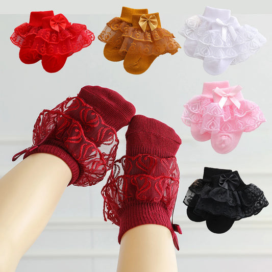Cute Baby Girl Lace Ruffle Trim Socks Breathable Cotton