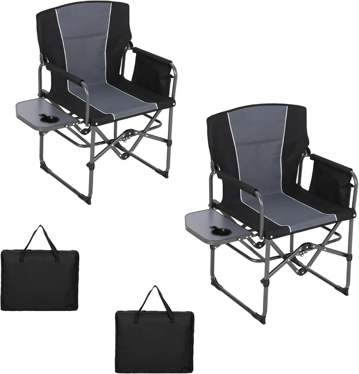 Tacleekii Oversized Camping Directors Chair, Portable Folding Lawn Chairs with Side Table for Adults Outdoor Foldable Camp Chair with Pocket for Beach, Fishing, Picnic