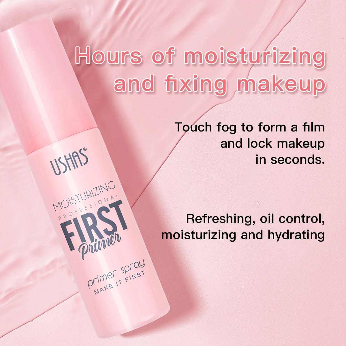 Ushas, Quick Setting Spray - Long-lasting, fade-resistant foundation sealant, moisturizing primer - Illuminates and controls oil