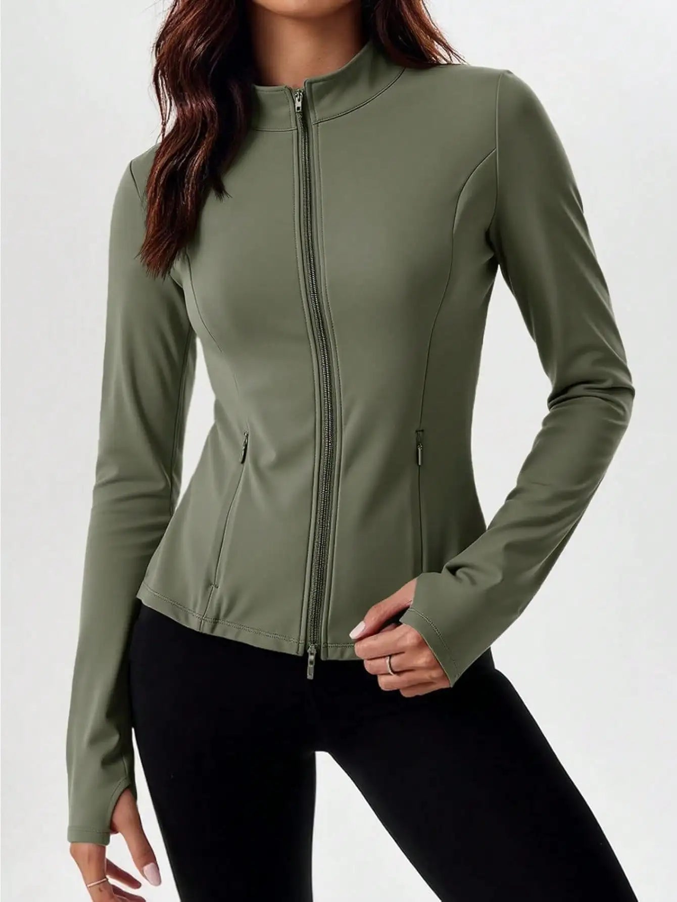 Pleated Athletic Jacket For Women Zip Up With Stand Collar