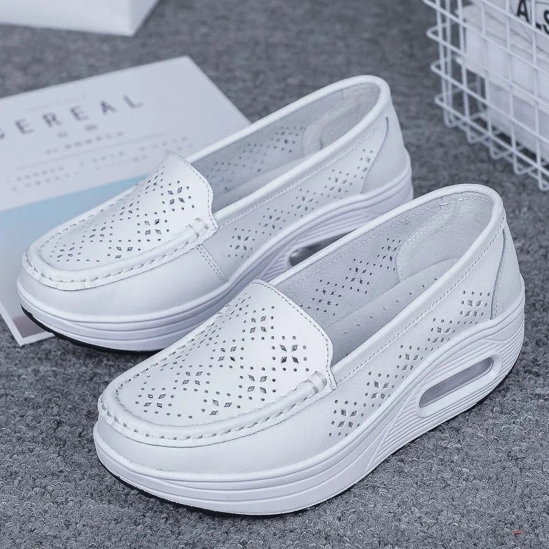 QUNSHENGRUI Women Leather Nursing Shoes Comfortable Work Shoes