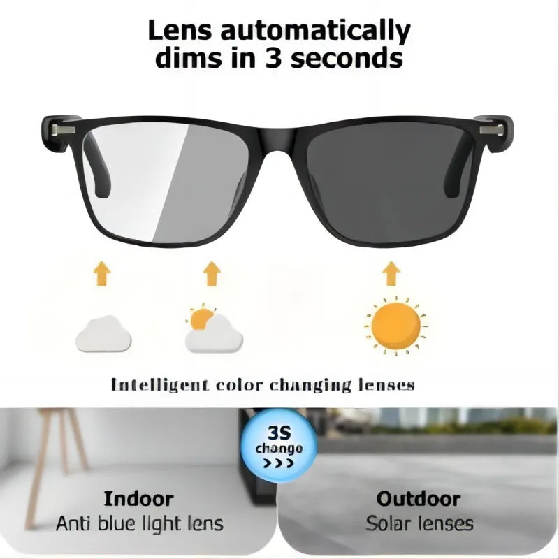 Fecoul Smart Glasses With Auto Dimming Lenses Built In Microphone And Speaker