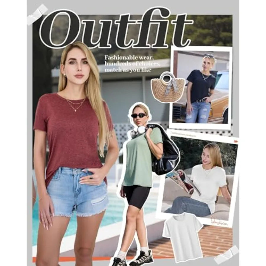 3 Pack Womens Short Sleeve Crew Neck T Shirts Essentials