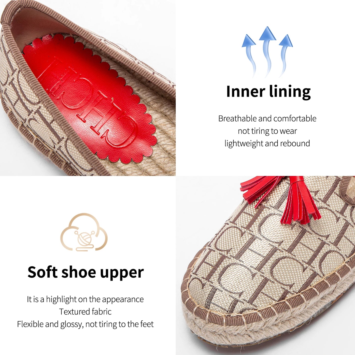 CHCH Womens Flat Shoes Fabric Hemp Bottom Non Slip Walking