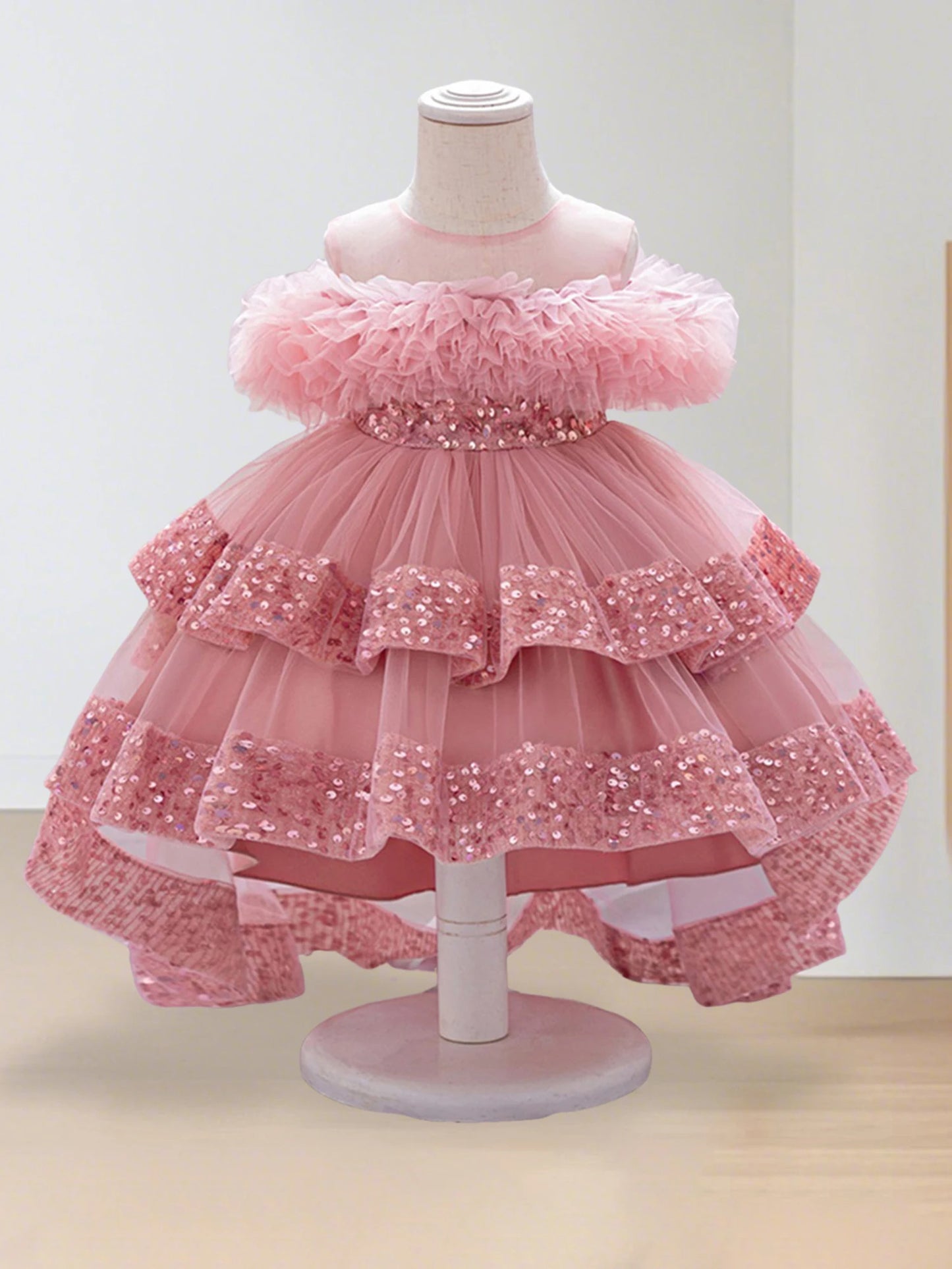 Girls Sparkly Sequin Princess Dress With Tulle Skirt