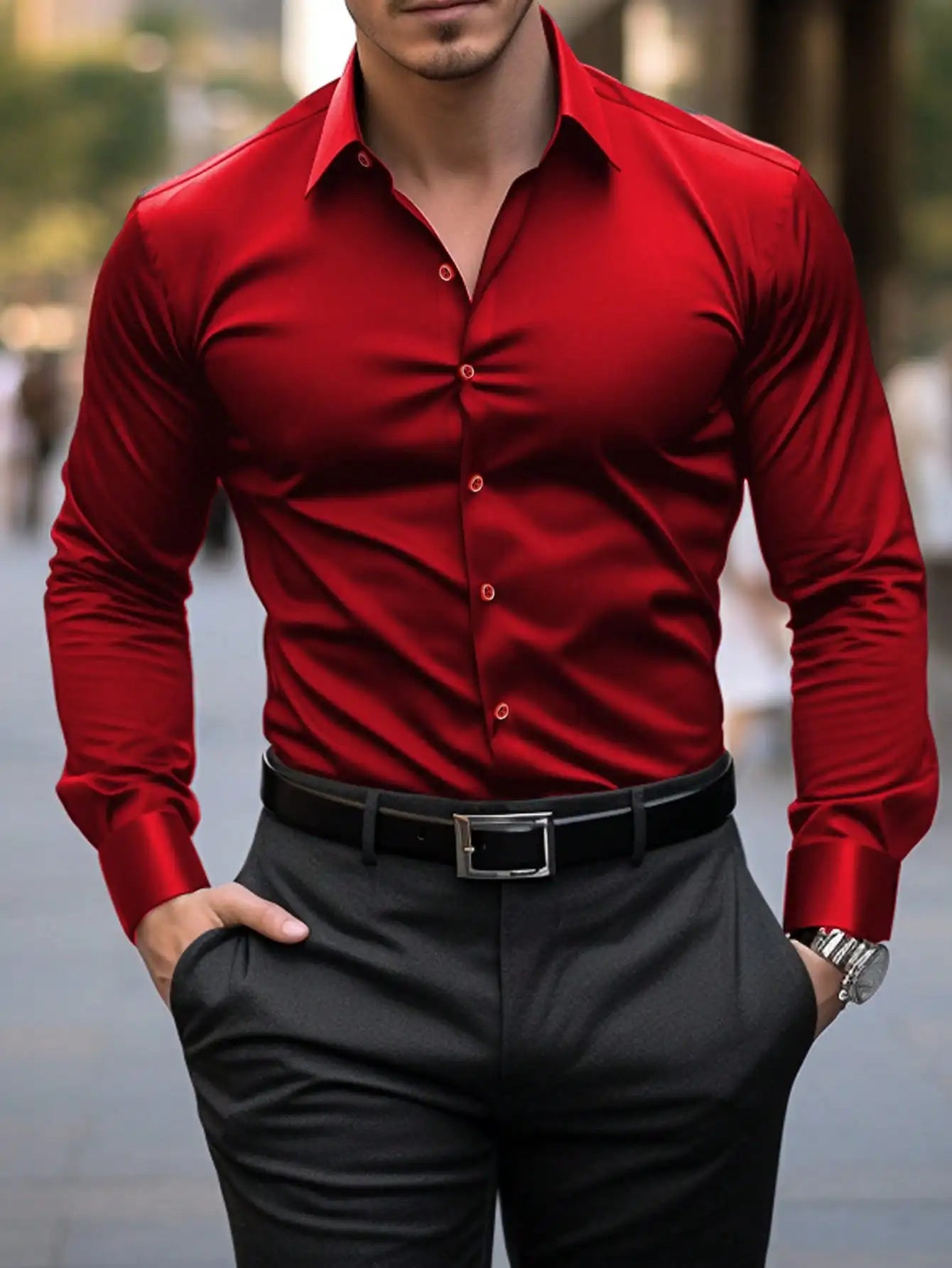 Men's Long Sleeve Formal Dress Shirt Polyester Office Wear