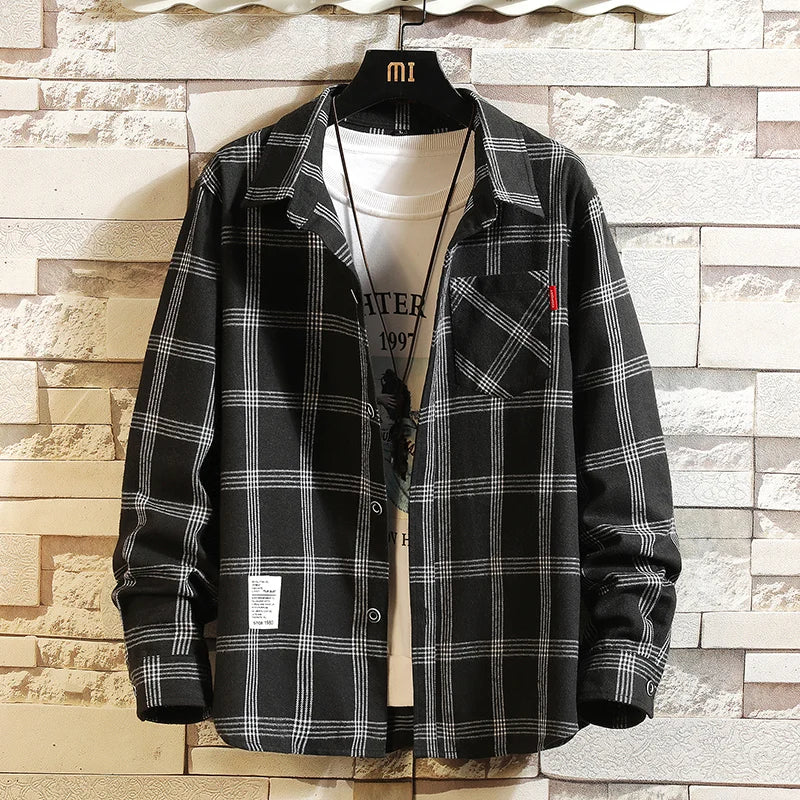 Men's Plaid Shirt With Button Pocket Long Sleeve Casual Wear