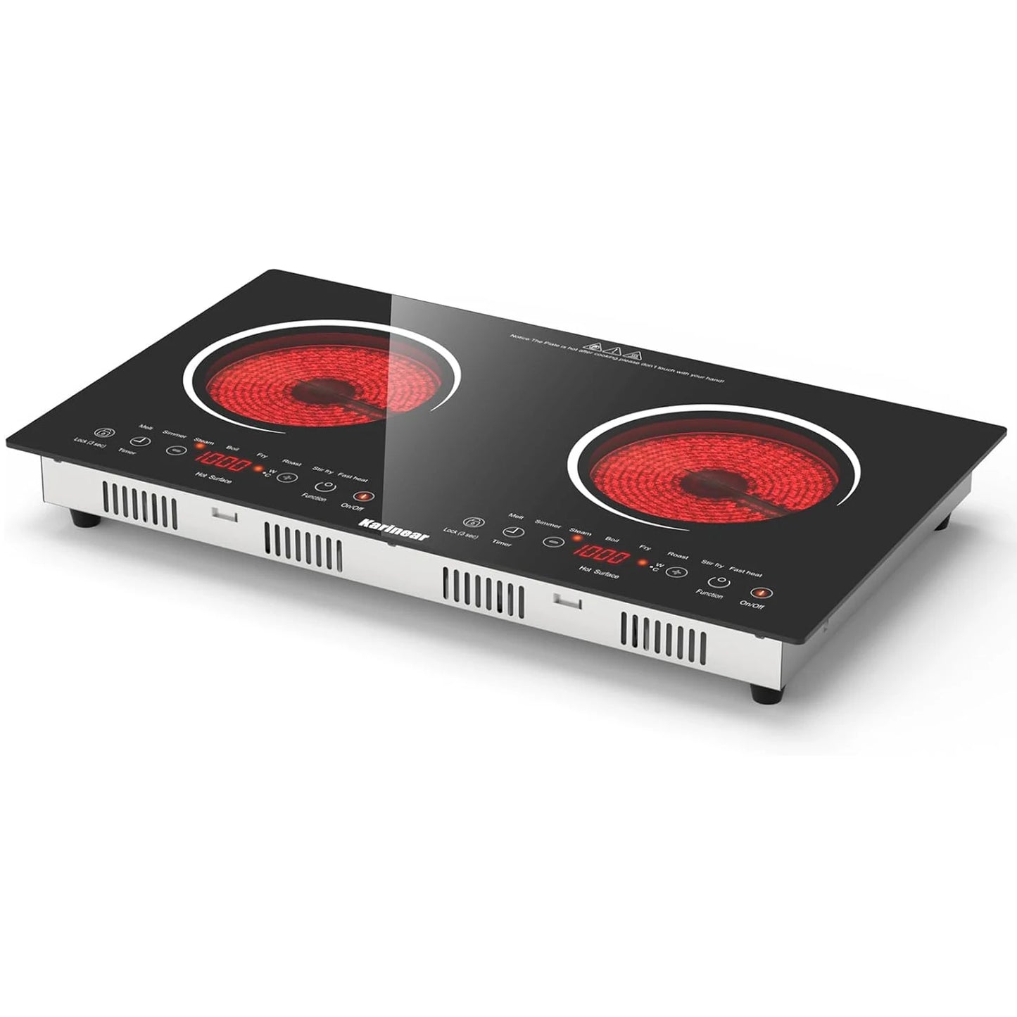 Karinear Two Burner Ceramic Electric Cooktop With Outlet Plug