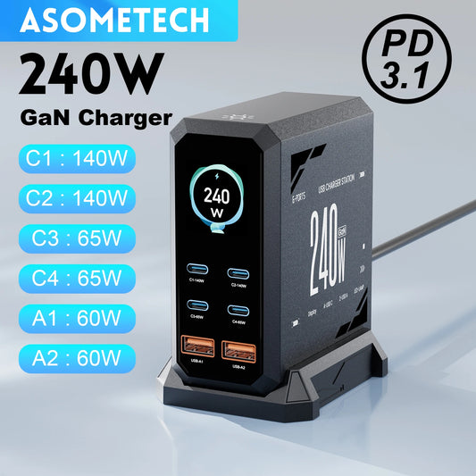 ASOMETECH 240W GaN Fast Charging Station USB C PD3.1 QC3.0