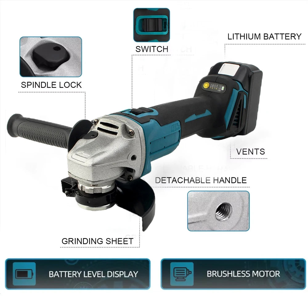 125mm Brushless Angle Grinder Cordless Electric Angle Grinder Power Tool Polishing Cutting Machine for Makita 18V Battery Pin