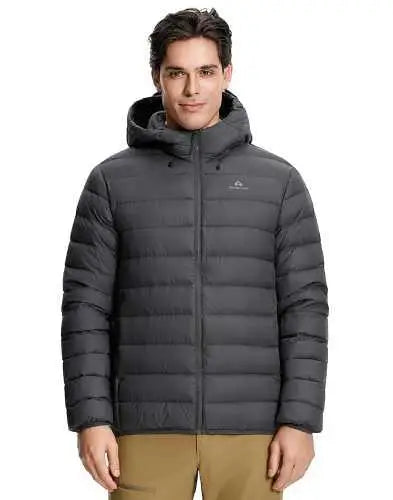 Pioneer Camp Men's Down Puffer Jacket with Hood Lightweight Packable Warm Insulated Thermal Puffy Winter Coat Ski Travel