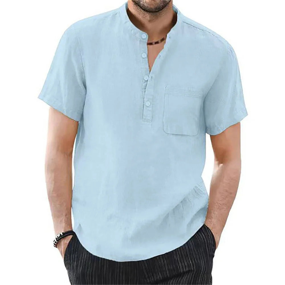 NONECN Mens Cotton Linen Short Sleeve TShirt Casual Summer