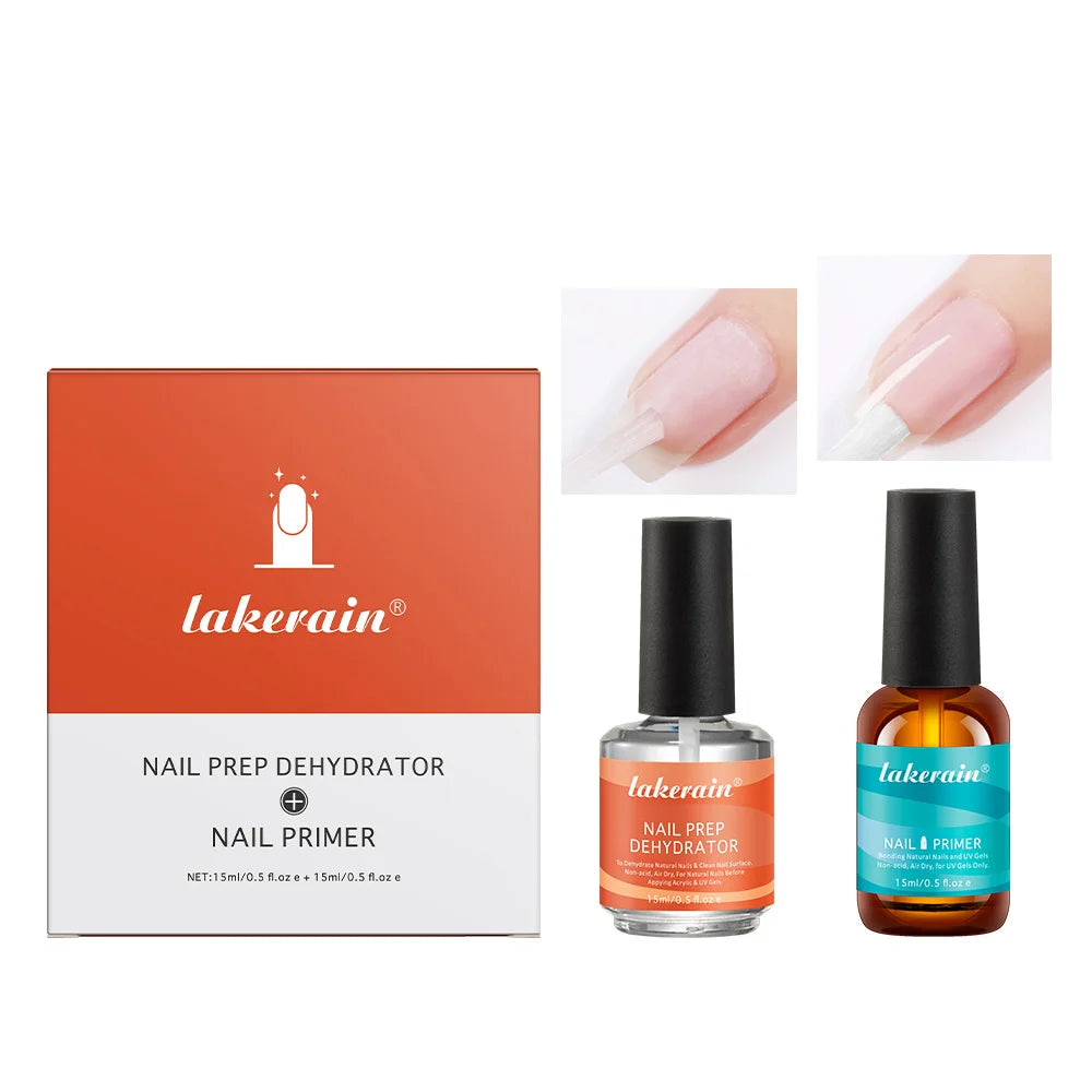 Nail Primer Set Fast Dry Prep Dehydrator Clean & Extend Nails 2 IN 1 Acid-free Formula Odorless Non-toxic Nail Art Essentials Kit