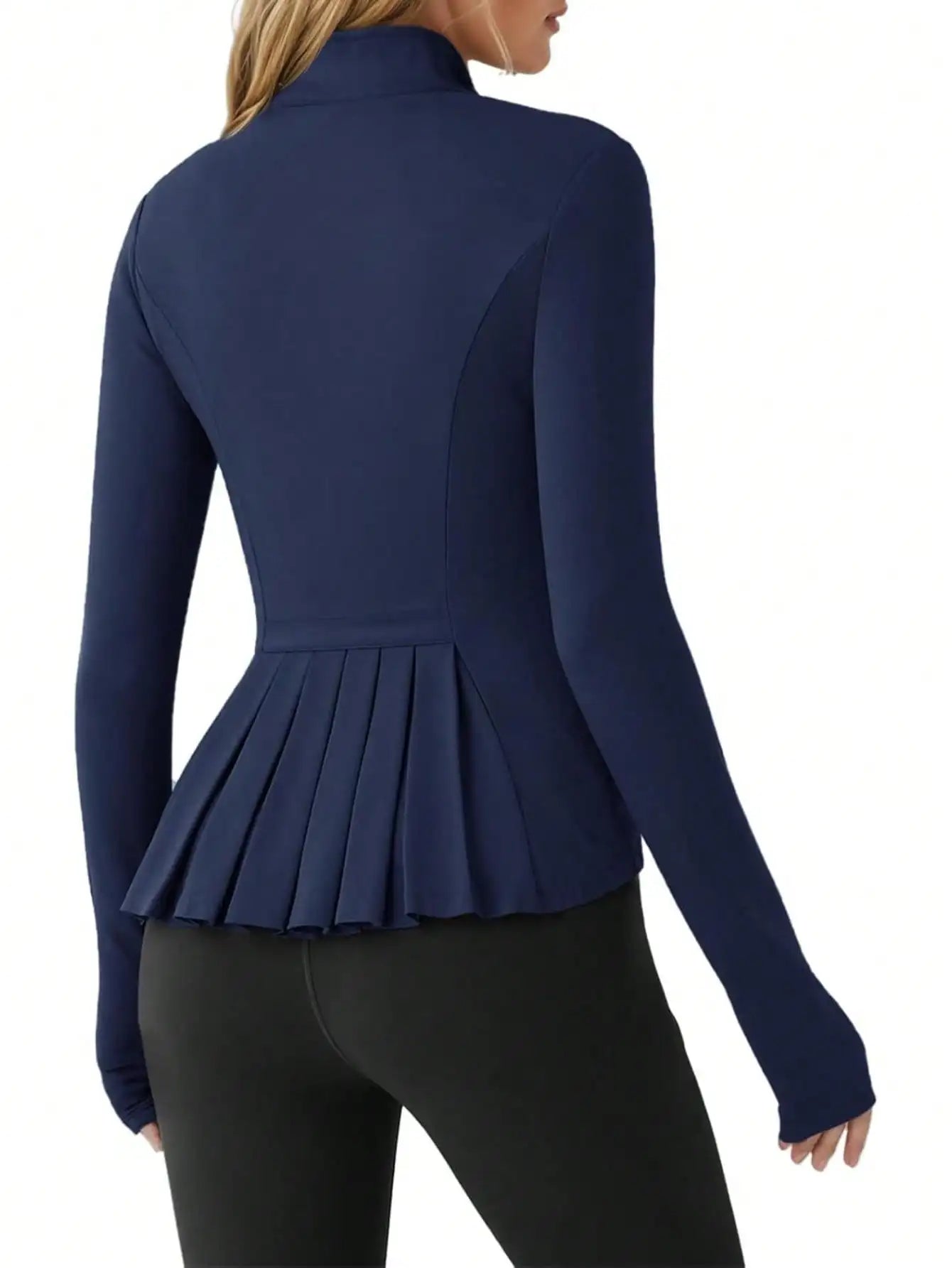 Pleated Athletic Jacket For Women Zip Up With Stand Collar