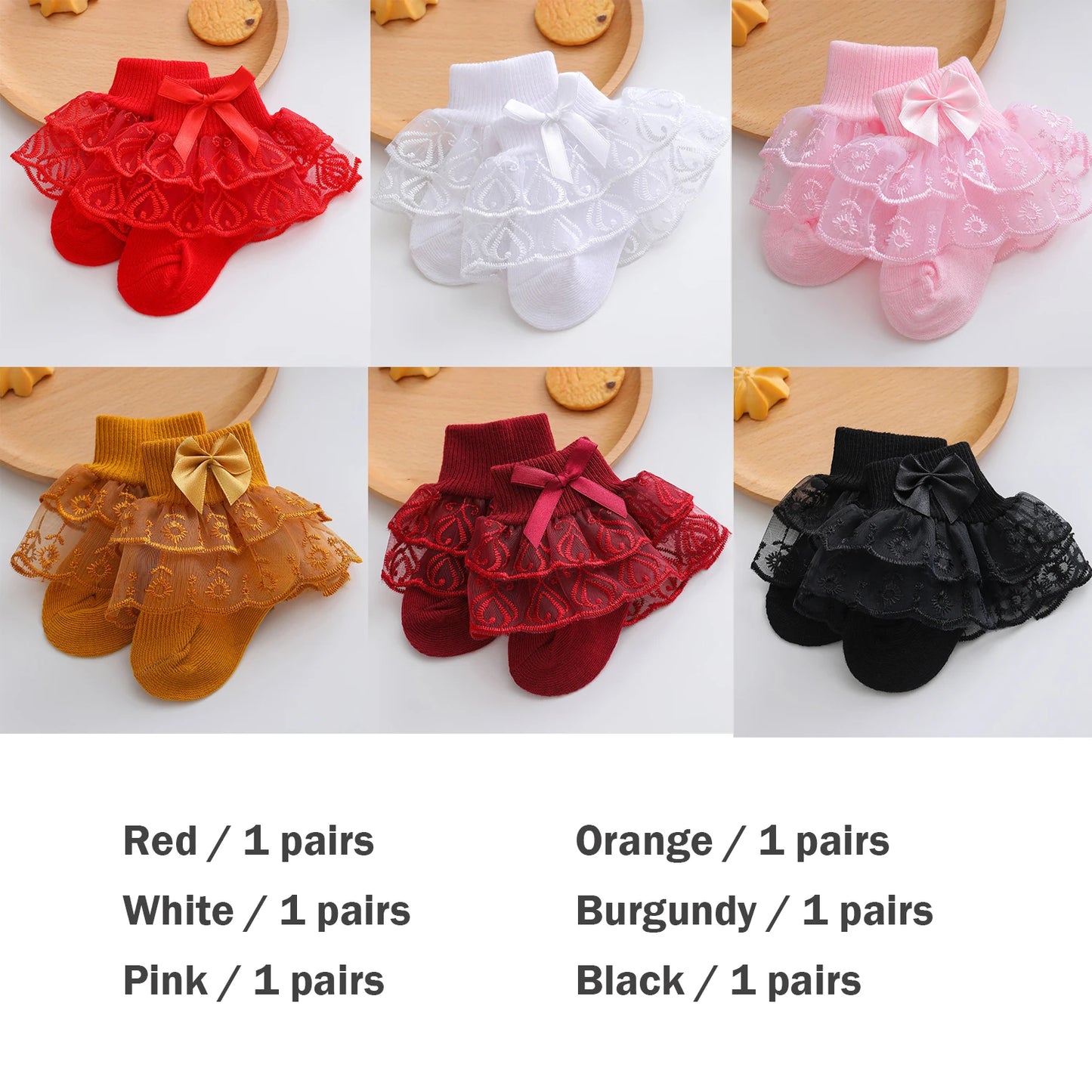 Cute Baby Girl Lace Ruffle Trim Socks Breathable Cotton