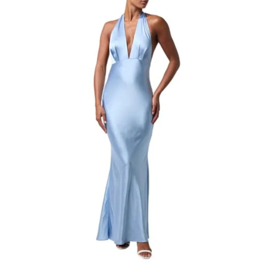 Legacy Satin Halter Bow Back Maxi Dress