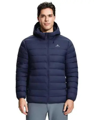 Pioneer Camp Men's Down Puffer Jacket with Hood Lightweight Packable Warm Insulated Thermal Puffy Winter Coat Ski Travel
