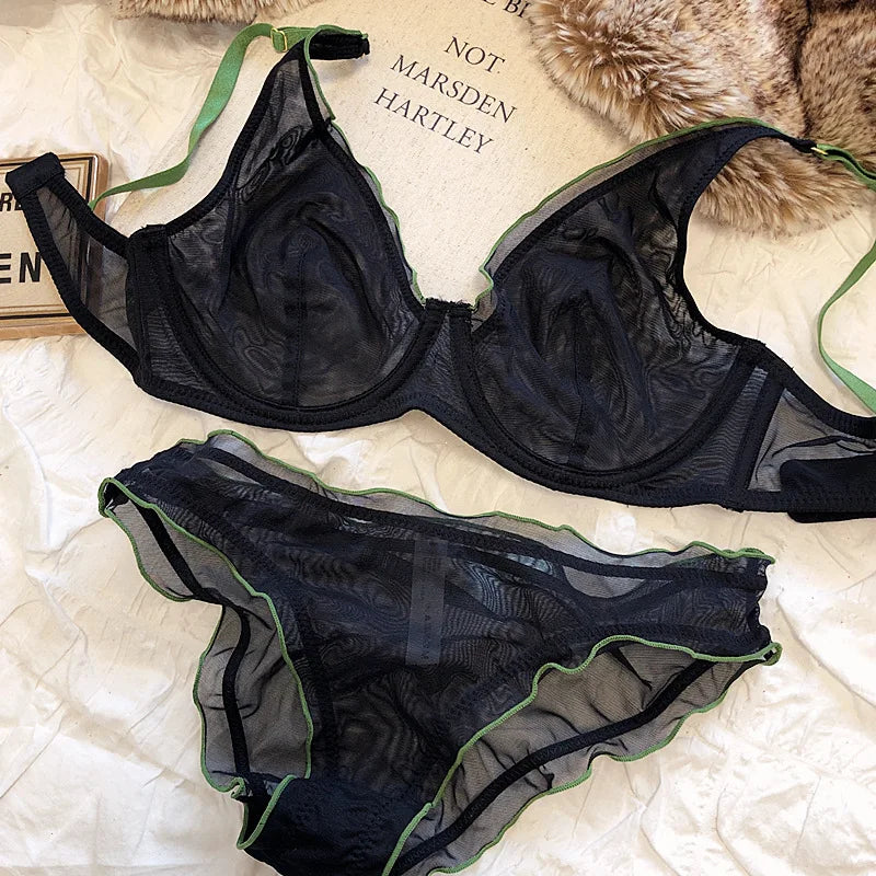 Moyiusu Minimiser Underwire Bra Set With Mesh Lace