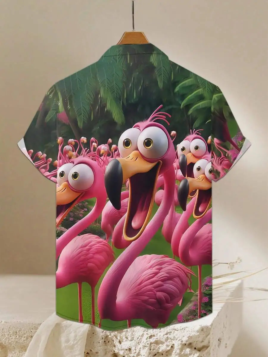 Men's Flamingo Print 3D Shirt For Summer Lightweight Poplin
