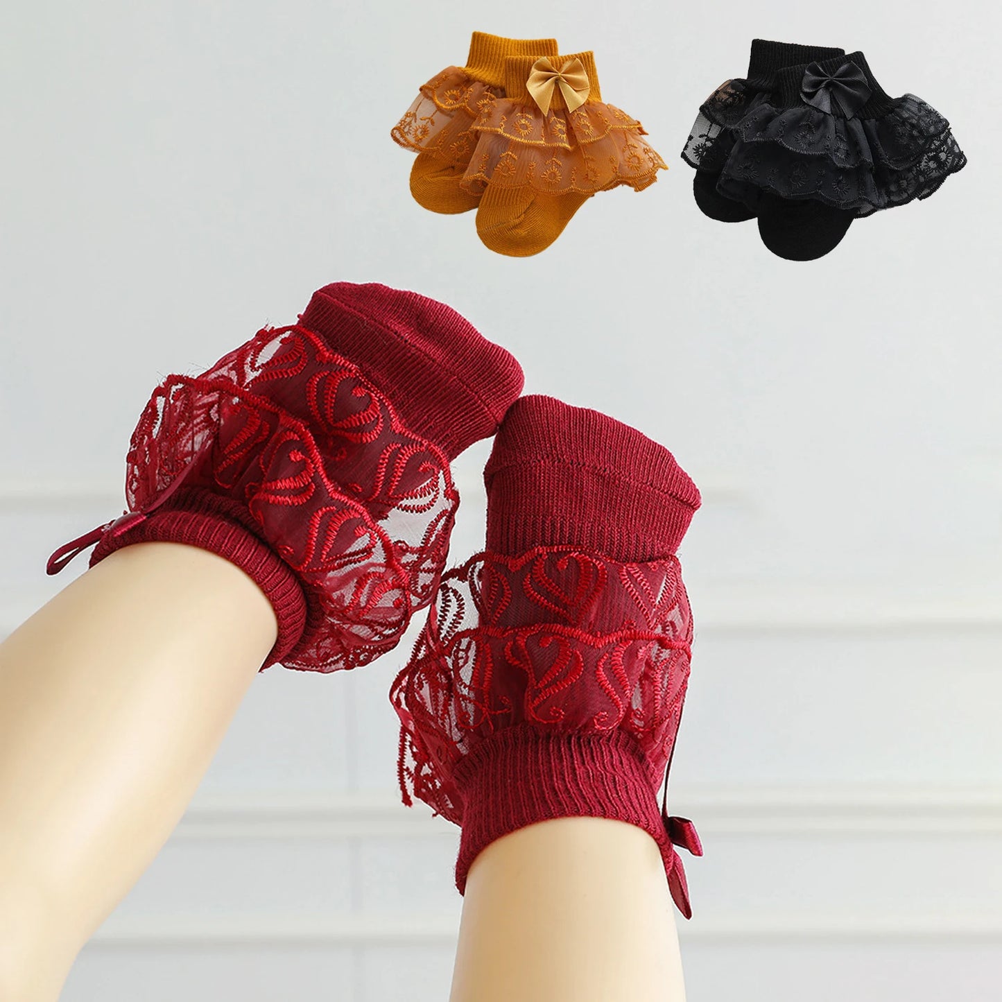 Cute Baby Girl Lace Ruffle Trim Socks Breathable Cotton