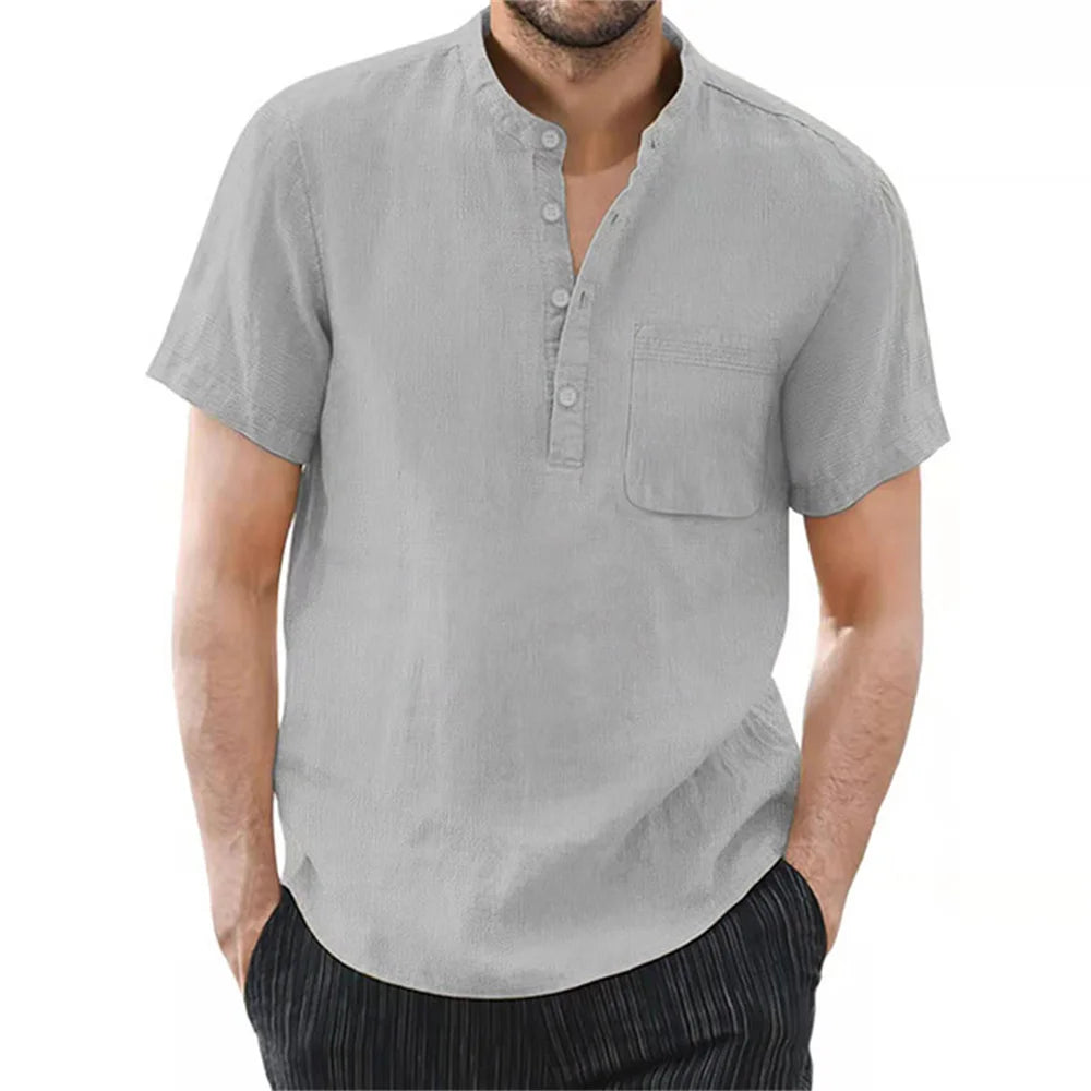 NONECN Mens Cotton Linen Short Sleeve TShirt Casual Summer