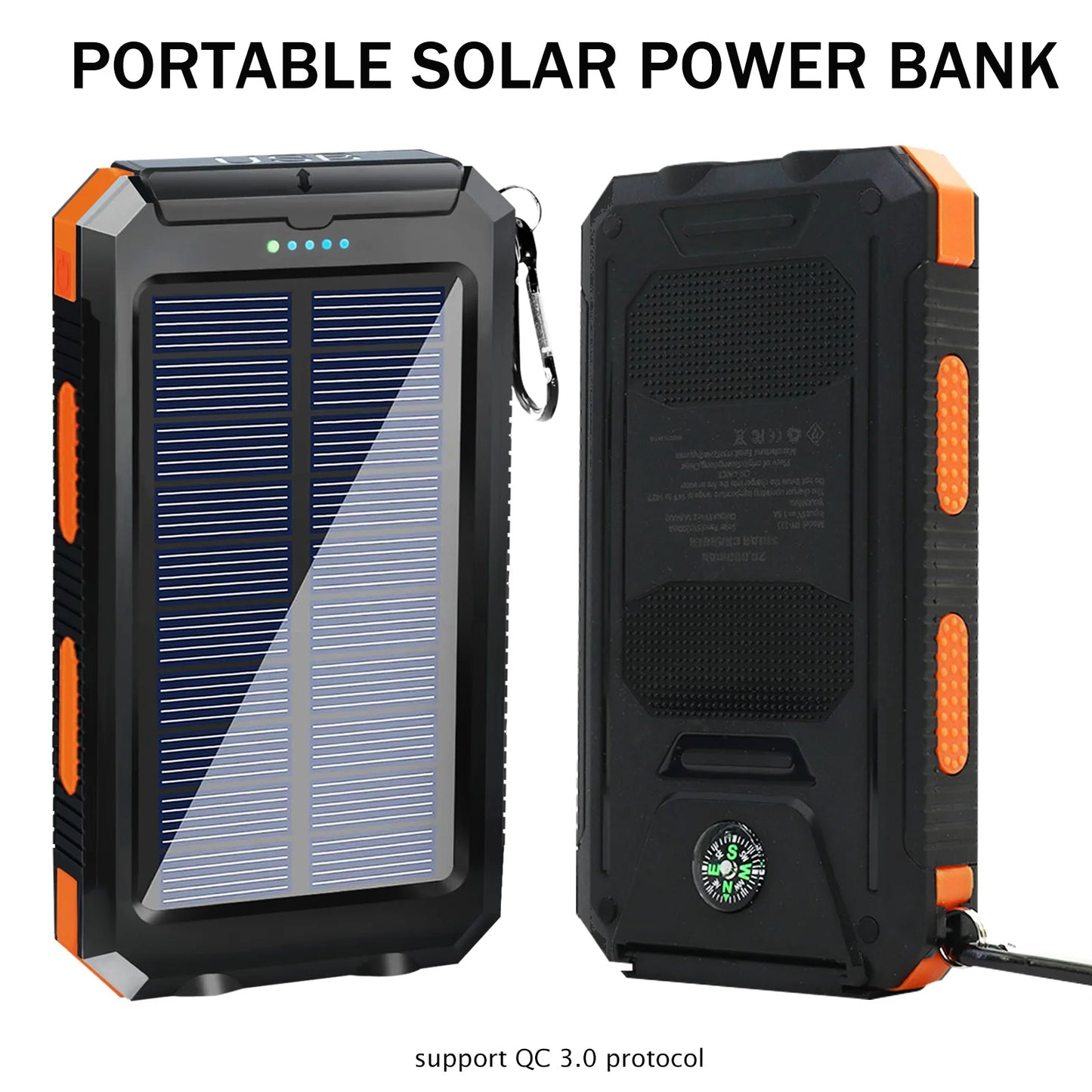 20000mAh Solar Charger Waterproof Portable Power Bank With Dual USB Ports LED Light For Outdoor Camping
