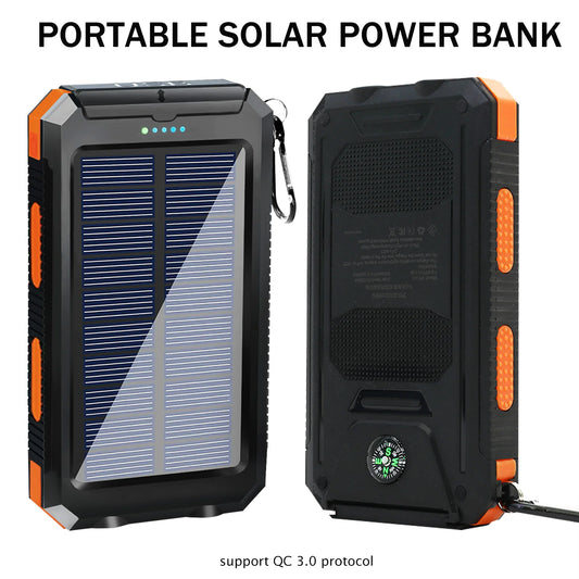 20000mAh Solar Charger Waterproof Portable Power Bank With Dual USB Ports LED Light For Outdoor Camping