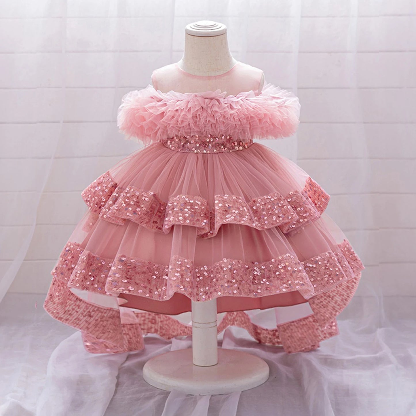 Girls Sparkly Sequin Princess Dress With Tulle Skirt