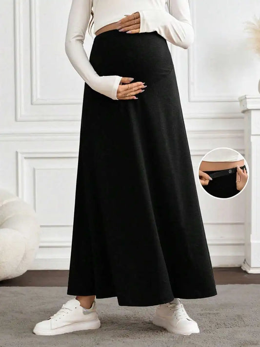 Maternity Maxi Skirt With Overbump Waistband For Autumn Casual