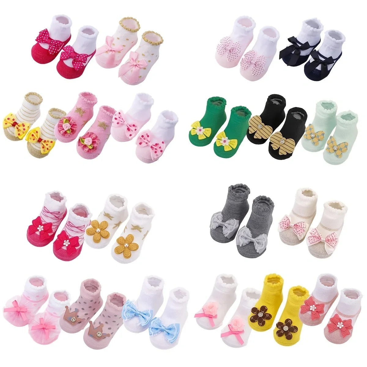 NONECN Unisex Cotton Non Slip Baby Toddler Socks Floral Print
