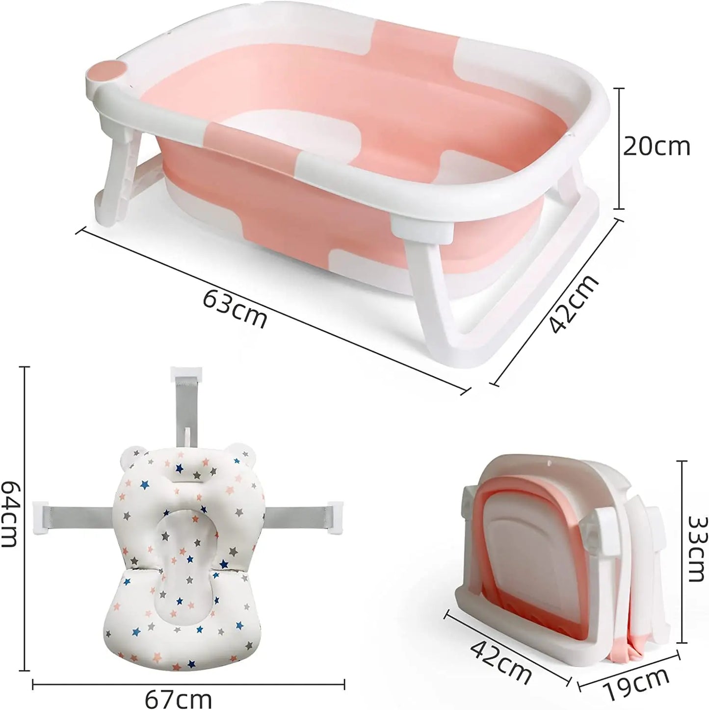 Foldable Baby Bath Tub With Cushion And Thermometer Non Slip