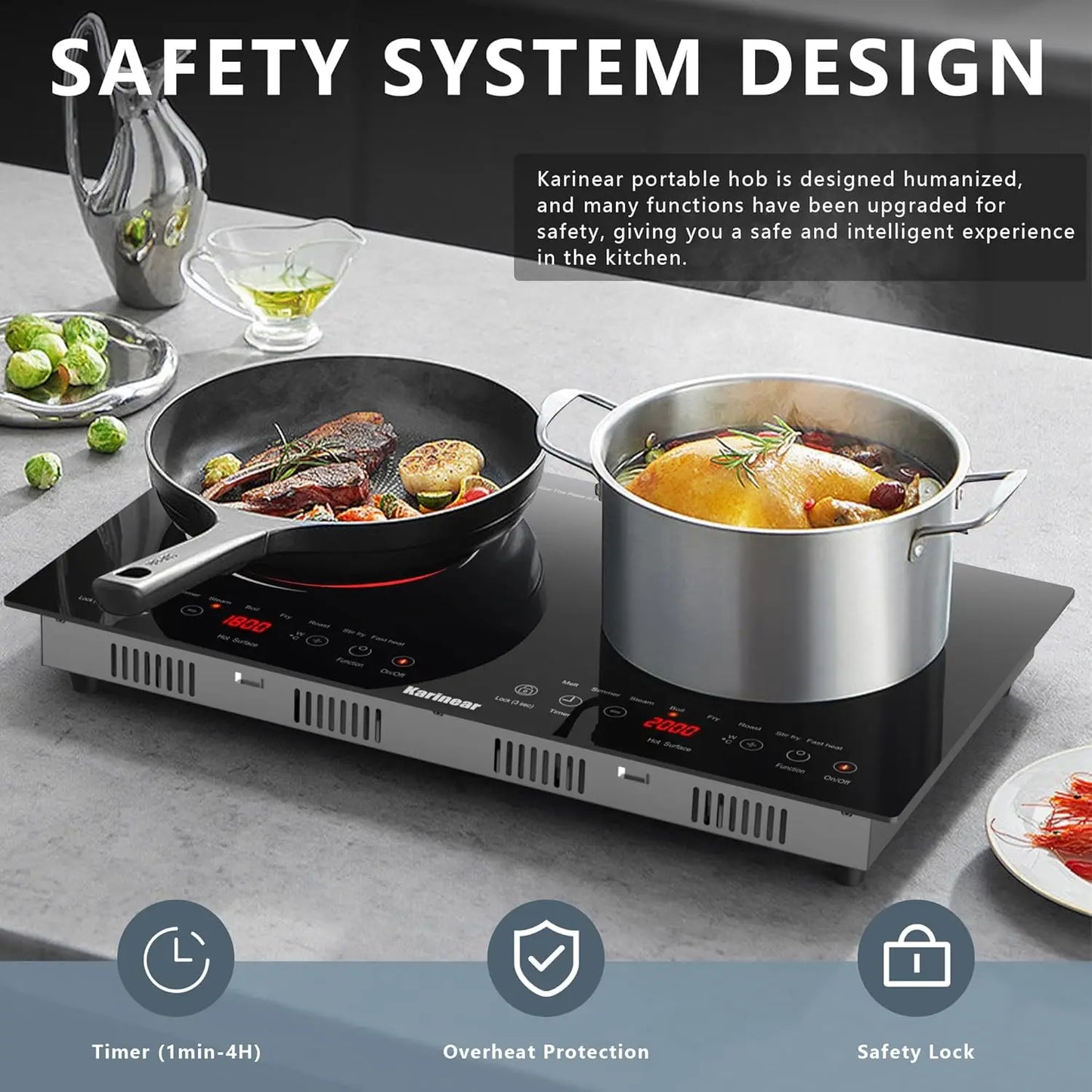 Karinear Two Burner Ceramic Electric Cooktop With Outlet Plug