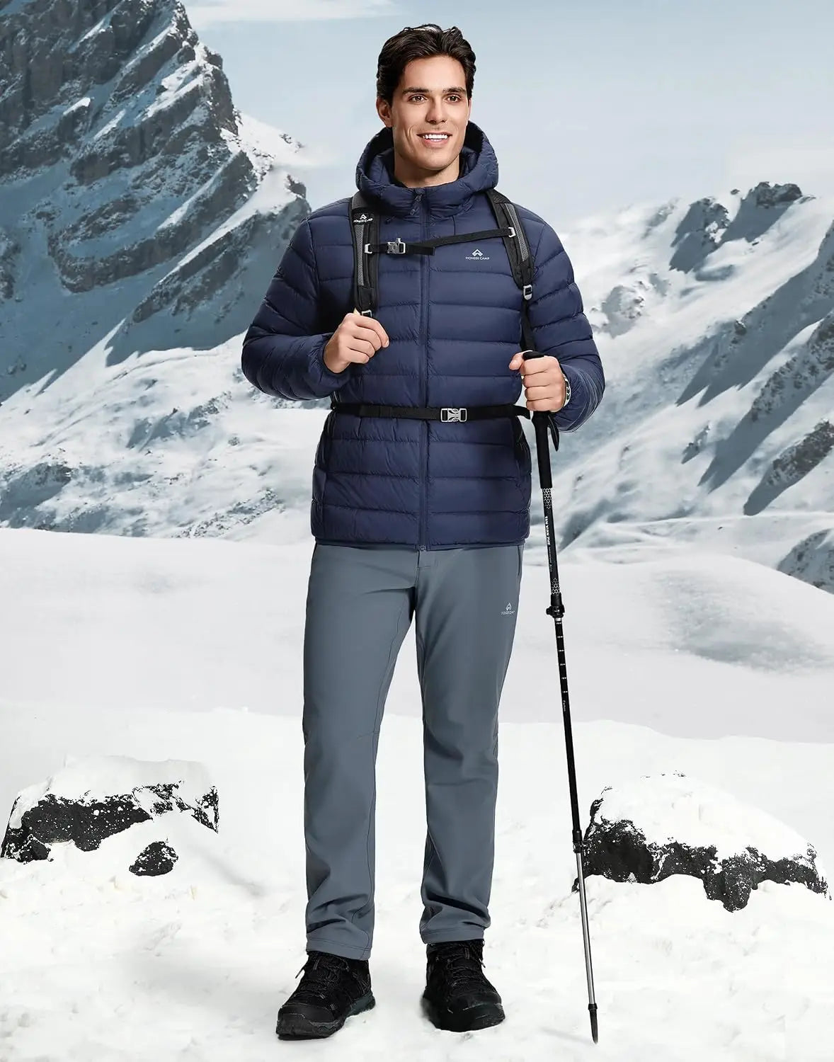 Pioneer Camp Men's Down Puffer Jacket with Hood Lightweight Packable Warm Insulated Thermal Puffy Winter Coat Ski Travel