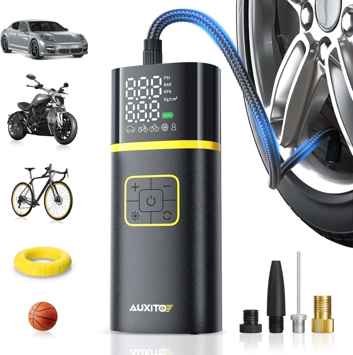 Portable Car Tire Air Compressor With Digital Gauge LED Light