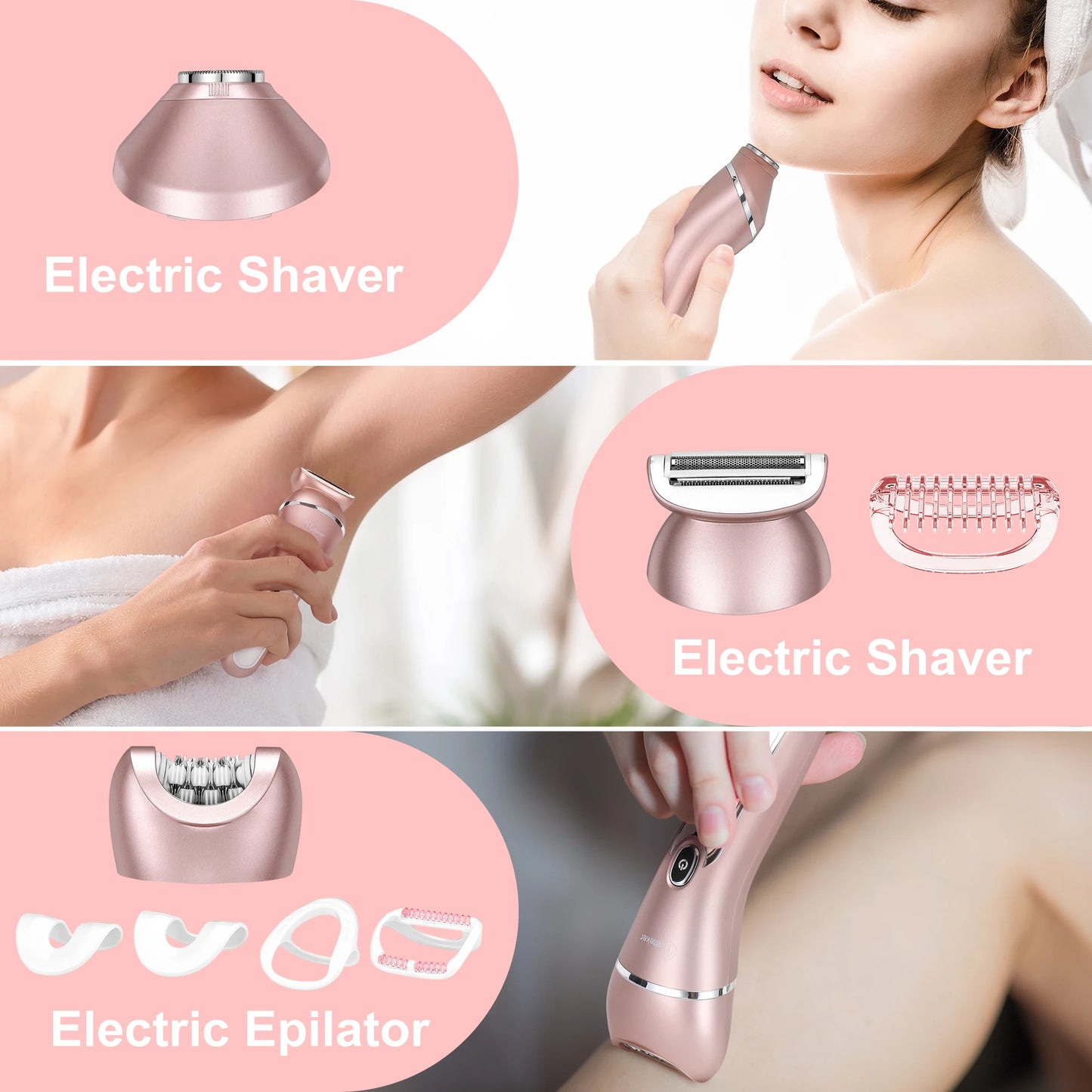 Hatteker 3 in 1 Epilator for Women USB Rechargeable Hair Removal