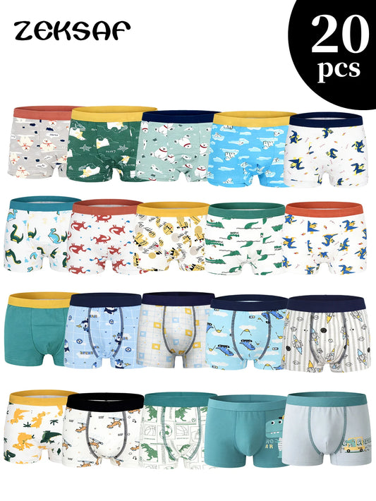ZEKSAF Boys Cotton Underwear 20 Pack Soft and Breathable Kids Boxer Briefs Size 4-13