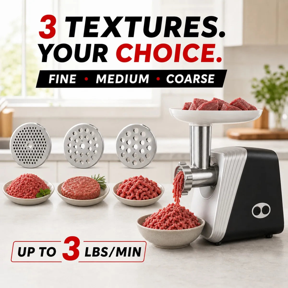 Erabros Electric Meat Grinder With Sausage Stuffer And Reverse Function