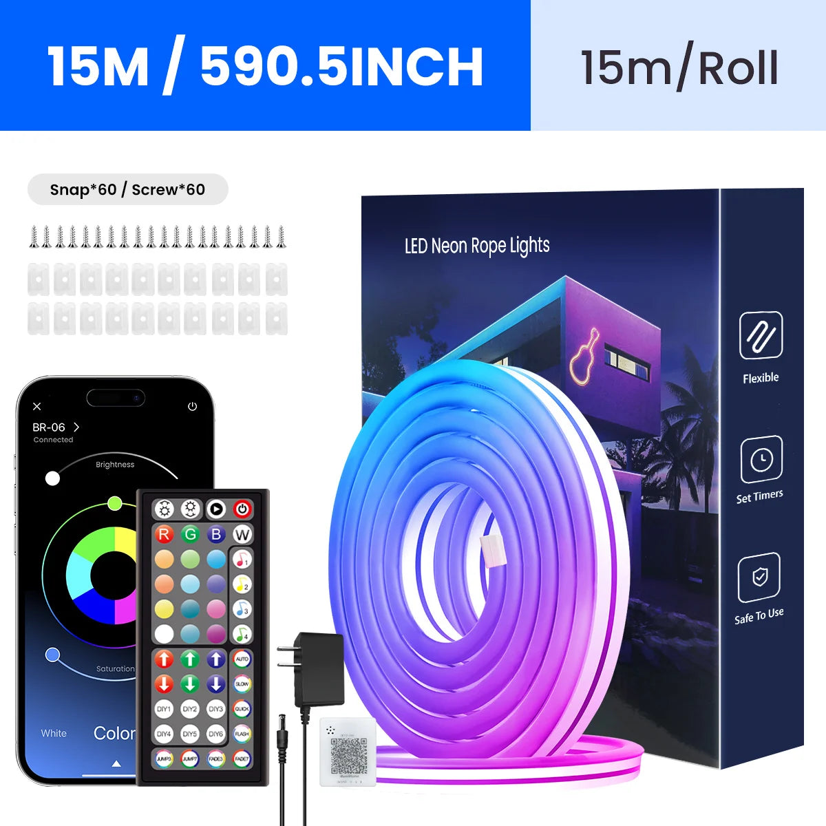 Aiopp UltraBrightIlluminated Flexible Neon LED Rope Lights RGB MultiColor StripLighting