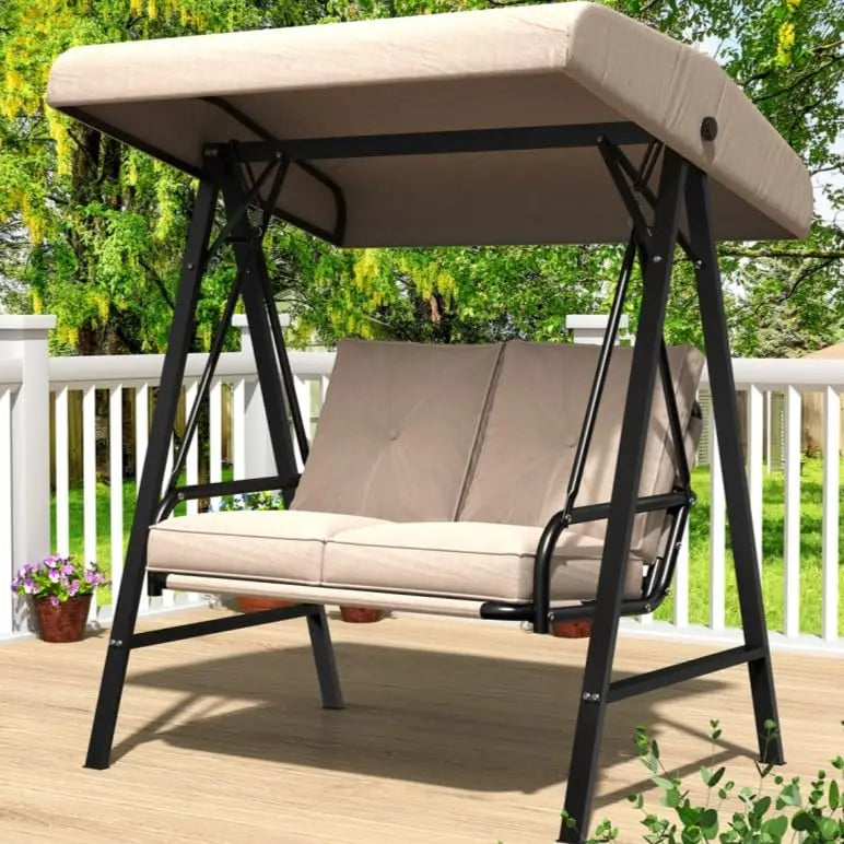General Use Outdoor Porch Swing Chair With Canopy And Cushions