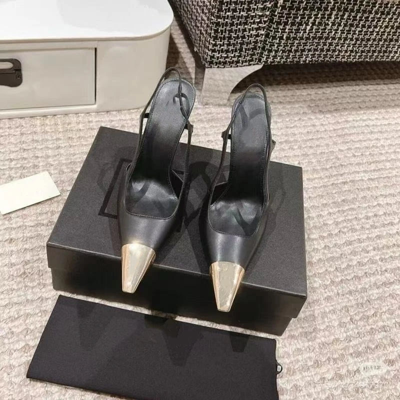 Pointed Toe Stiletto Sandals With Single Strap Slingback Heels