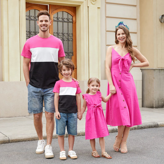 PATPAT Family Matching Colorblock TShirt and Neck Tie Dress