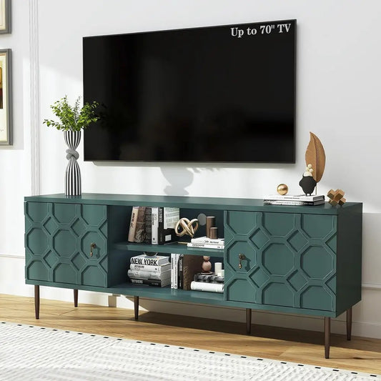ern TV Stand or 65/70inch TV, Entertainment Center with Storage Cabinet and Open Shelves, Emed TV Stand, TV and Media ole or Liv