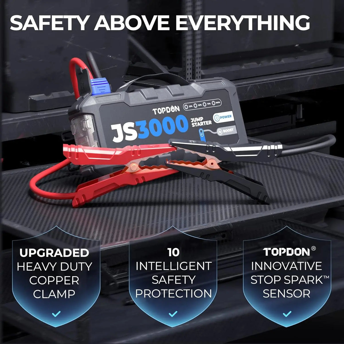 Topdon Portable 3000A Jump Starter 12V Car Battery Charger Power Bank