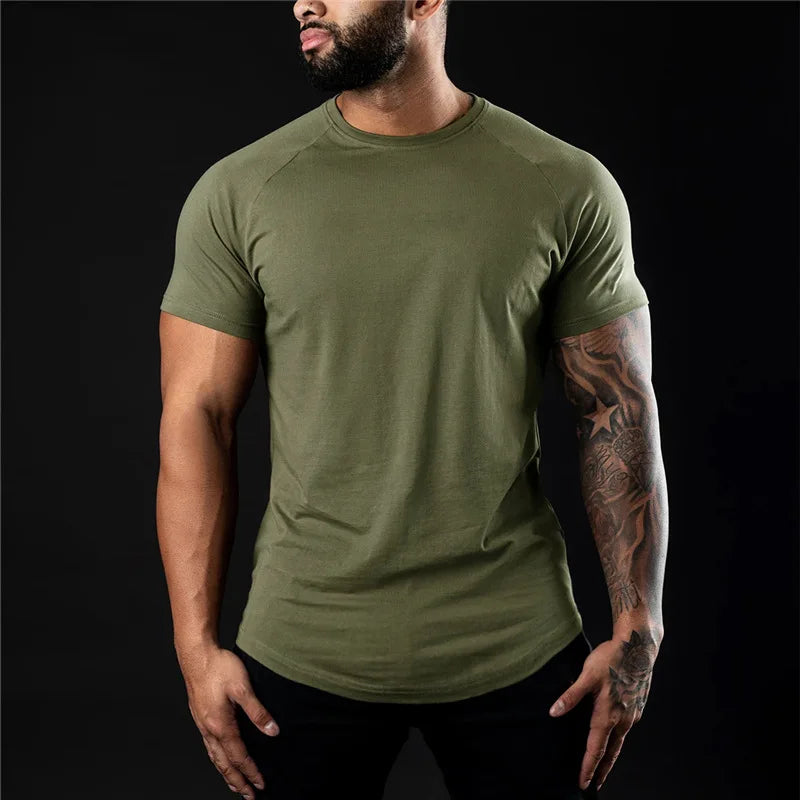 Plain Gym T Shirt Men Short Sleeve Cotton Fitness Tee