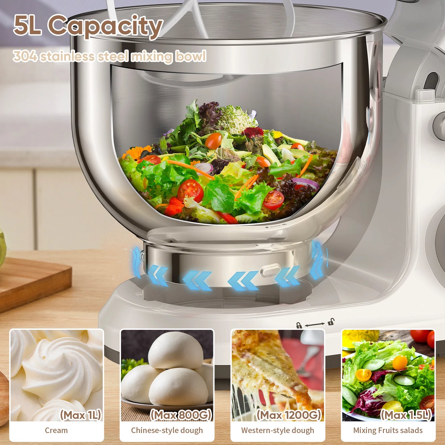 Biolomix 1200W 11 Speed Stand Mixer With OLED Display