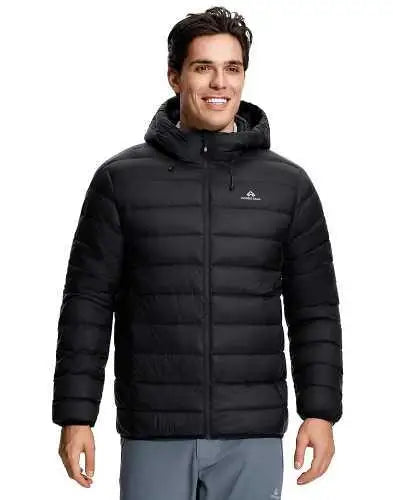 Pioneer Camp Men's Down Puffer Jacket with Hood Lightweight Packable Warm Insulated Thermal Puffy Winter Coat Ski Travel