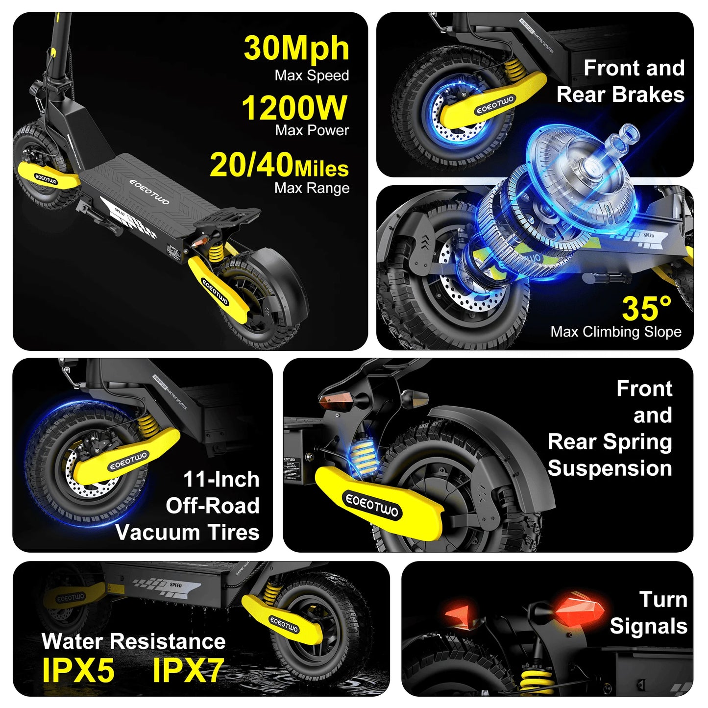 EOEOTWO 1200W Off Road Electric Scooter 48V Long Range 30MPH